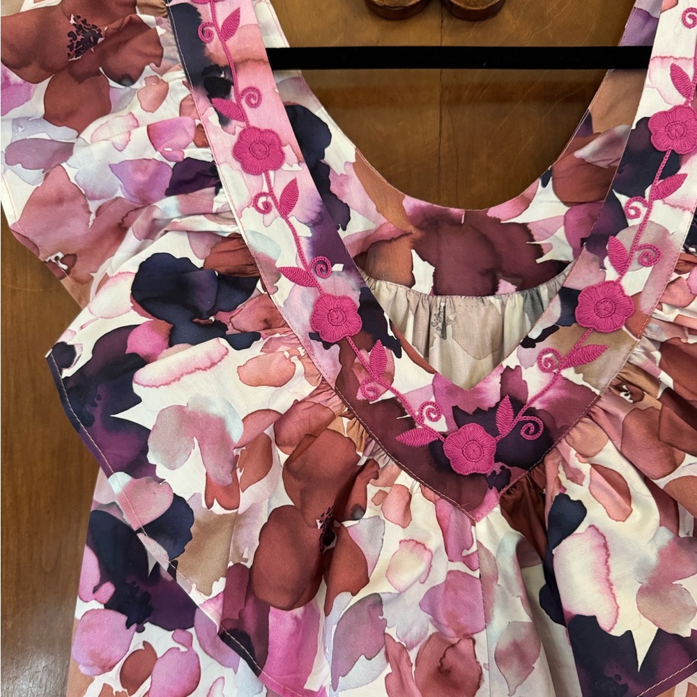 Floral Ruffle Dress in Pink and Brown